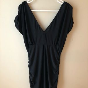 BCBGMaxAzria Black V-Neck Side Ruched Dress